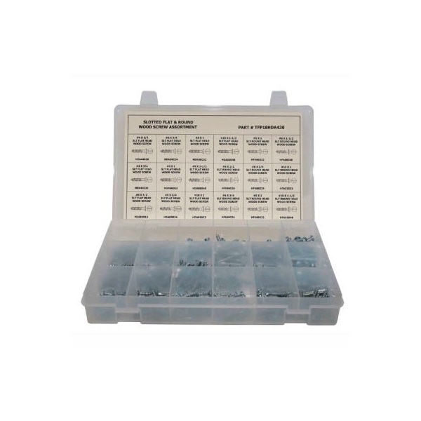 Wood Screw Assortment, Steel, Zinc Plated Finish, 430 PCS